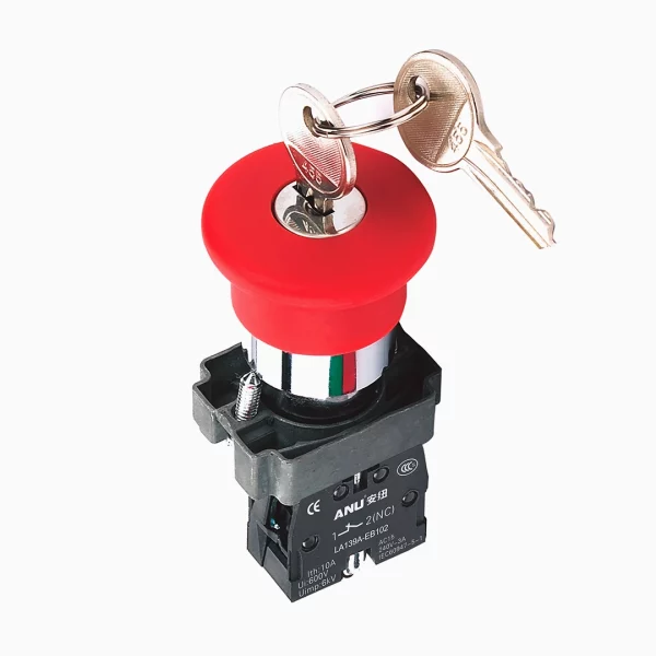 PULSADOR EMERGENCIA HONGO CON LLAVE METALICO ROJO + NC ANU