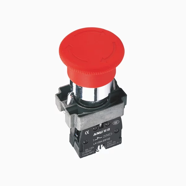 PULSADOR EMERGENCIA HONGO METALICO ROJO 40 C/ENGANCHE + NC ANU