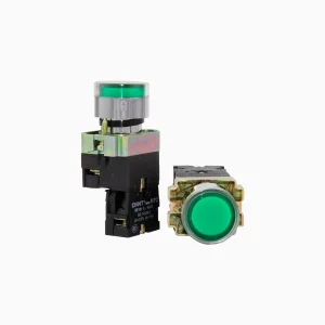 PULSADOR LUMINOSO VERDE, METALICO, LED 220VAC, 1NA, IP40